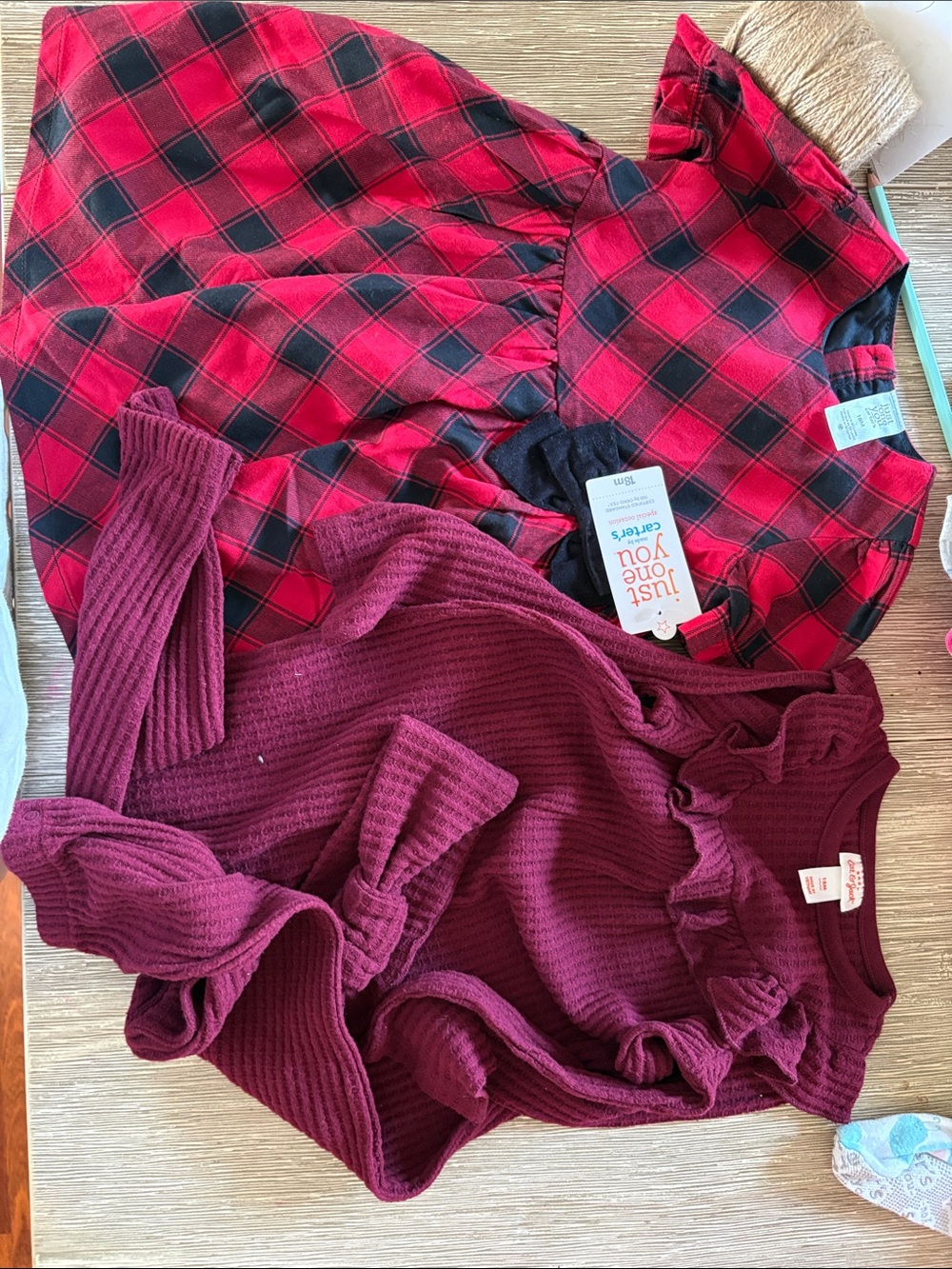 Carter's Red & Burgundy Girls 2-Piece Dress and Knit Top Set